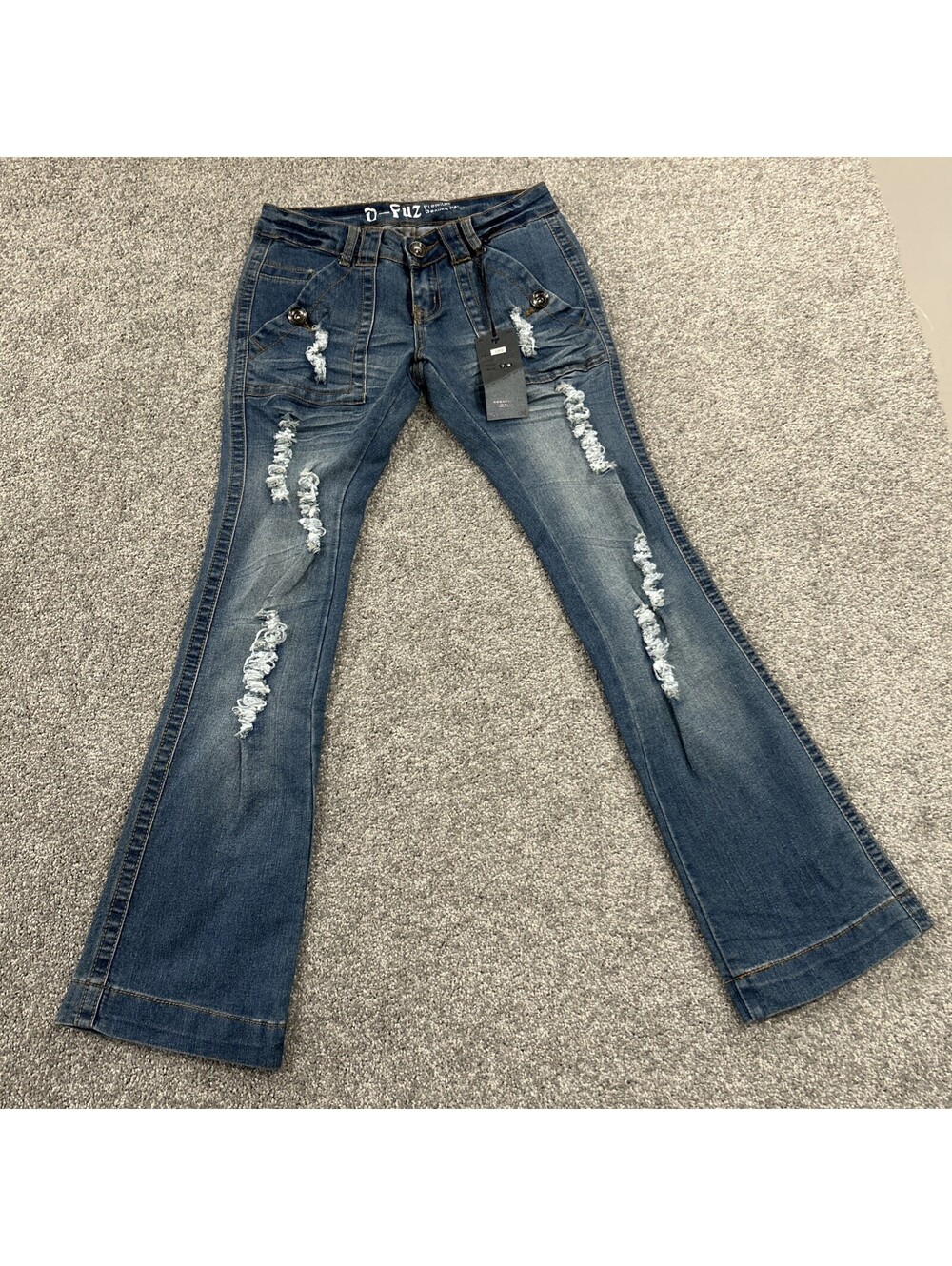 NWT D-Fuz Y2K Skinny Flare Jeans Blue Distressed Bellbottom Denim Women’s 5/6